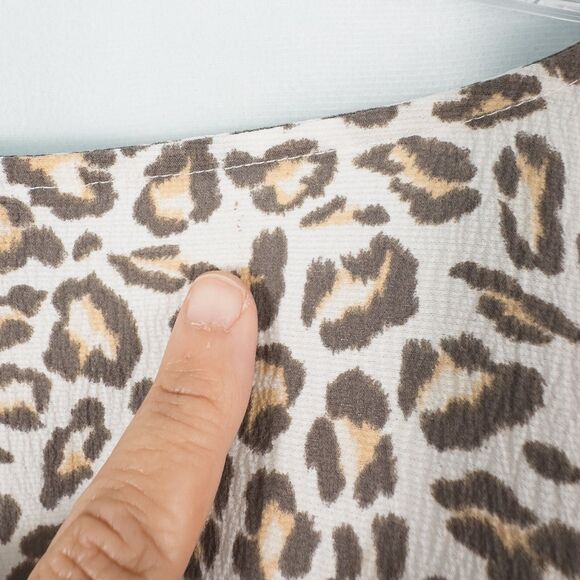 Nine West Leopard Animal Print V Neck Peplum Blouse Womens Large Crepe Chiffon - Picture 8 of 14